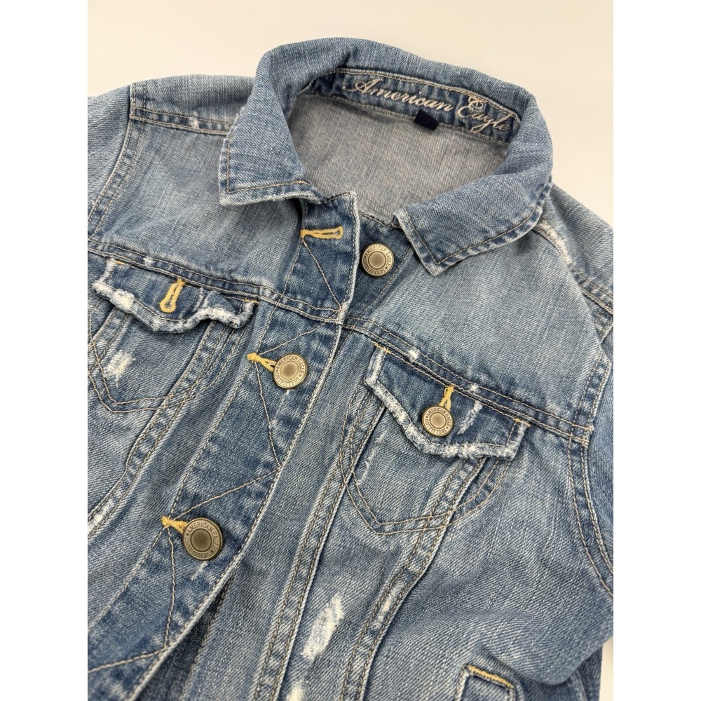 american eagle denim jacket womens small blue button trucker retro classic